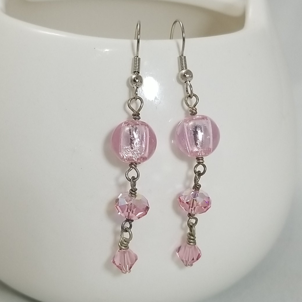 Pink Swarovski & Foiled Glass Beaded Earrings